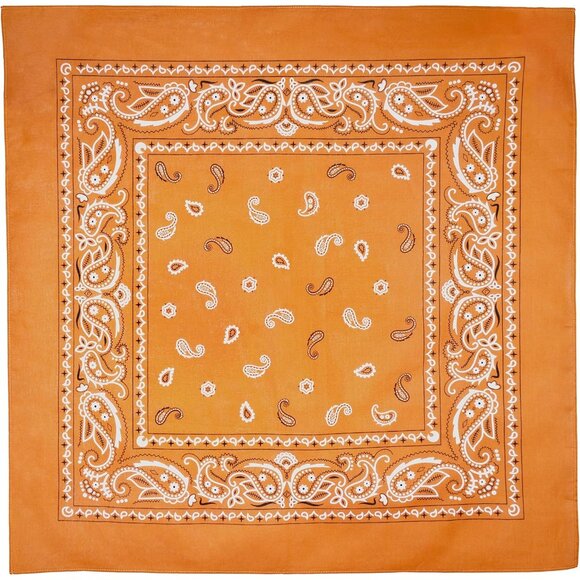 Women's Orange Cotton Bandana Large Cowgirl Imported Handkerchief Headband Scarf - Picture 6 of 7